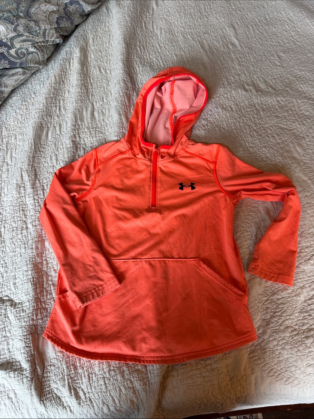 Under Armour Coral and Pink Half-Zip Hooded Pullover